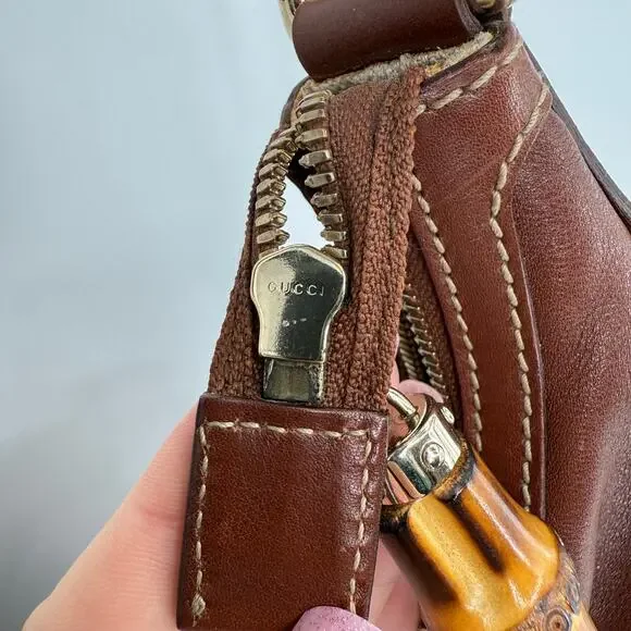 GUCCI Brown Leather Bamboo Amalfi Hobo Shoulder Bag - Picture 12 of 16